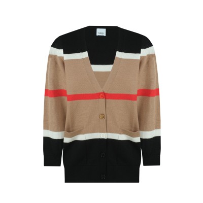 Striped Cashmere Silk Cardigan Camel