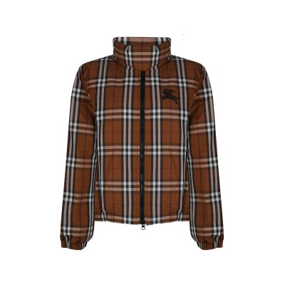 Cropped Check Nylon Puffer Jacket Dark Birch Brown