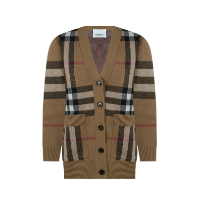 Checked Wool Cashmere Cardigan BirchBrown