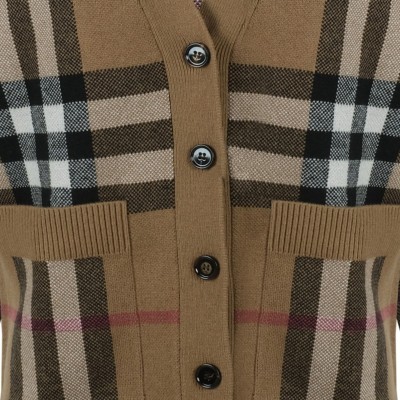 Checked Wool Cashmere Cardigan BirchBrown