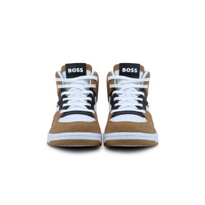 Kids High Top Sneakers  Leather White Caramel Suede Multicolor