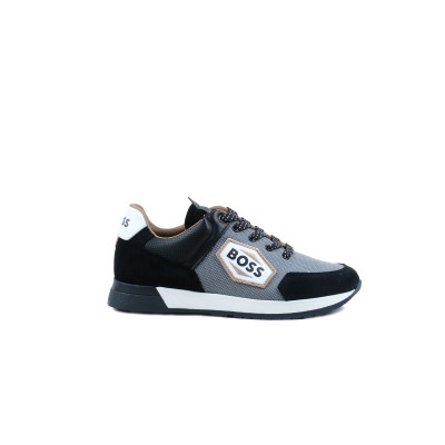 Kids Low Top Sneakers Suede Black Grey With Logo