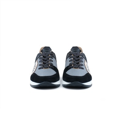 Kids Low Top Sneakers Suede Black Grey With Logo