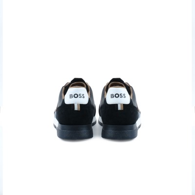 Kids Low Top Sneakers Suede Black Grey With Logo