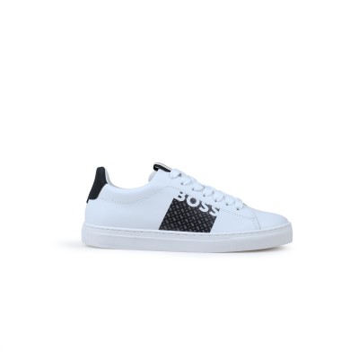 Kids Leather Sneakers With Monogram Logo White