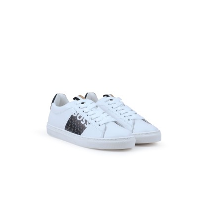 Kids Leather Sneakers With Monogram Logo White