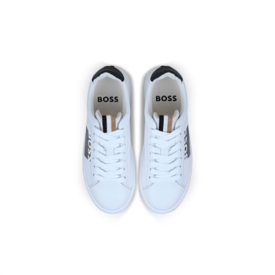 Kids Leather Sneakers With Monogram Logo White