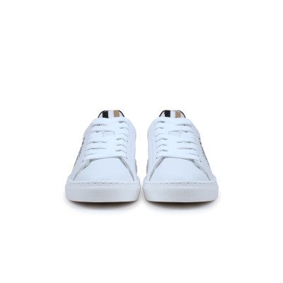 Kids Leather Sneakers With Monogram Logo White