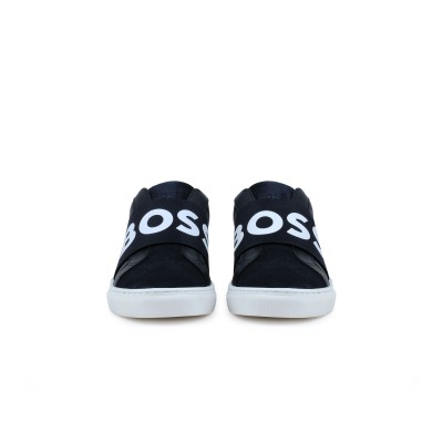 Kids Low Top Sneakers With Elastic Logo Navy