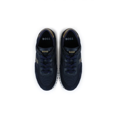 Kids Lace Up Sneakers Navy With Logo Gold