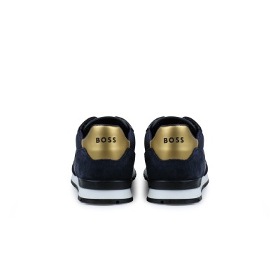 Kids Lace Up Sneakers Navy With Logo Gold