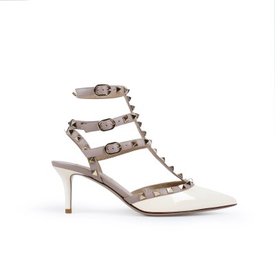 Rockstud Kitten Heels 6cm Ivory Patent