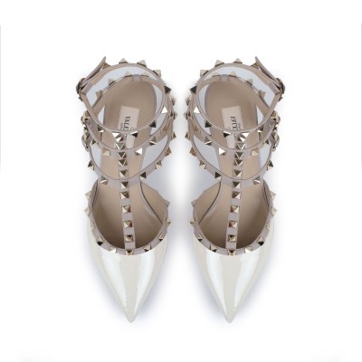 Rockstud Kitten Heels 6cm Ivory Patent