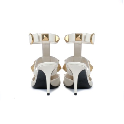 Roman Stud 8.5cm Light Ivory Leather Caged Mules