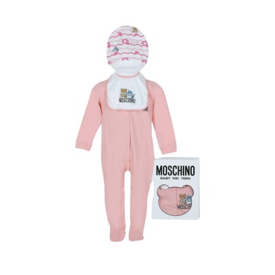 Baby 1Set Onesie Ocean Teddy Bear Pink Hat And Bib Co-ord