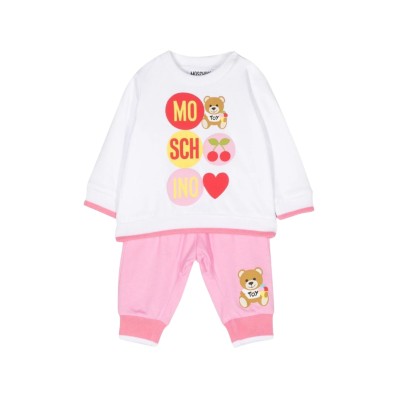 Baby Sweatshirt Teddy Bear Summer Cotton White Multicolor And Pants Pink