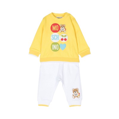 Baby Sweatshirt Teddy Bear Summer Cotton Yellow Multicolor And Pants White