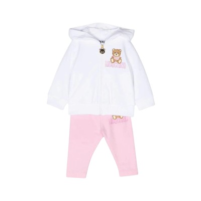 Baby 1Set Hoodie Zipper White And Pants Pink Teddy Bear Logo