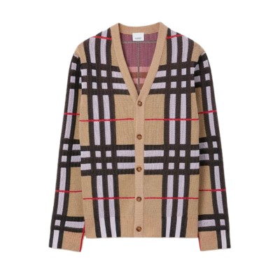 Check Technical Cotton Cardigan Archive Beige