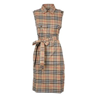 Vintage Check Sleeveless Shirt Dress in Archive Beige