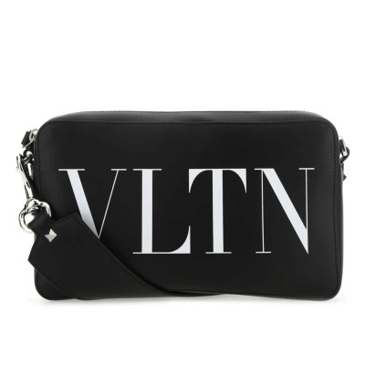 Black Leather Shoulder Bag With Logo