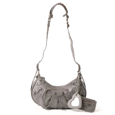 Le Cagole Shoulder Bag S Arena Lamb Dark Grey