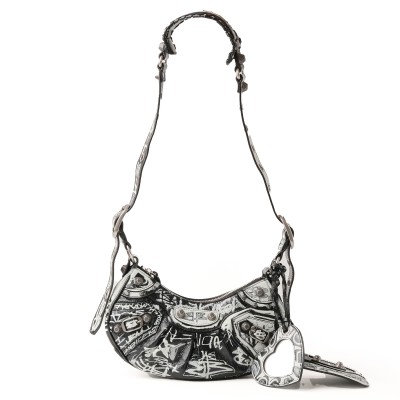 Le Cagole Shoulder Bag XS Graffiti On Arena Lamb Black