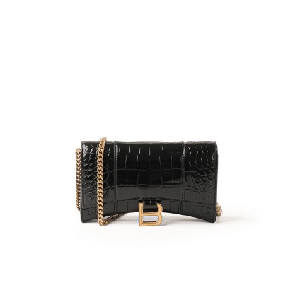 Hourglass Wallet On Chain Croco in Black