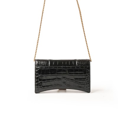 Hourglass Wallet On Chain Croco in Black