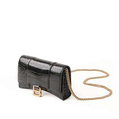 Hourglass Wallet On Chain Croco in Black