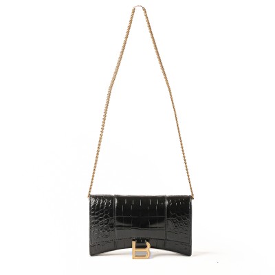 Hourglass Wallet On Chain Croco in Black