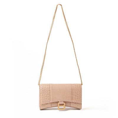 Hourglass Wallet On Chain Croco in Light Nude Beige GHW