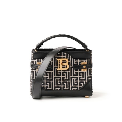 B-Buzz 22 Top Handle Bag In Leather With Jacquard Monogram Black White