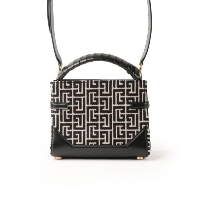 B-Buzz 22 Top Handle Bag In Leather With Jacquard Monogram Black White