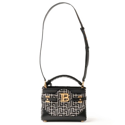 B-Buzz 22 Top Handle Bag In Leather With Jacquard Monogram Black White