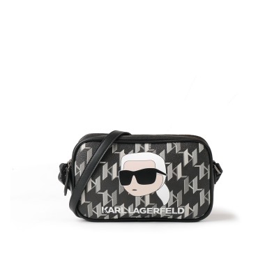 K/Ikonik 2.0 Small Monogram Camera Bag Black White