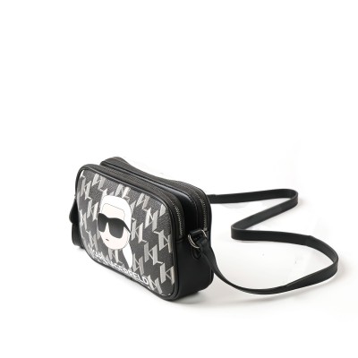 K/Ikonik 2.0 Small Monogram Camera Bag Black White