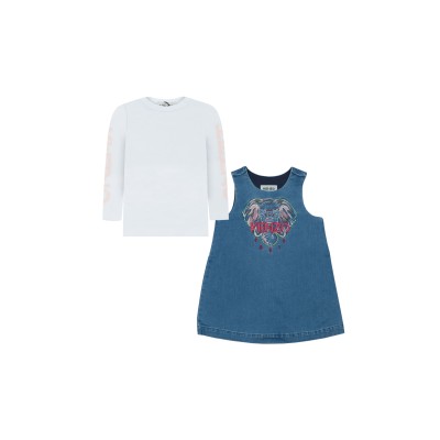 Kids Elephant 1set Long Shirt And Suspender Skirt Denim