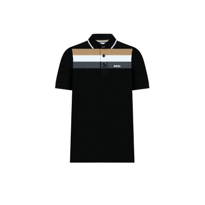 Kids Polo Tiburt Black With Signature Stripe Multicolor Logo