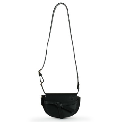 Mini Gate Dual Bag Soft Calfskin and Jacquard in Black