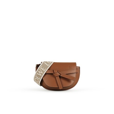 Mini Gate Dual Bag Soft Calfskin and Jacquard in Tan