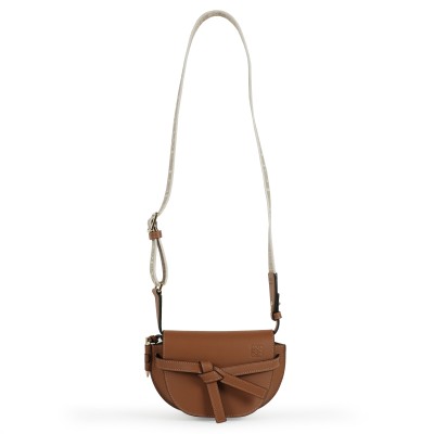 Mini Gate Dual Bag Soft Calfskin and Jacquard in Tan