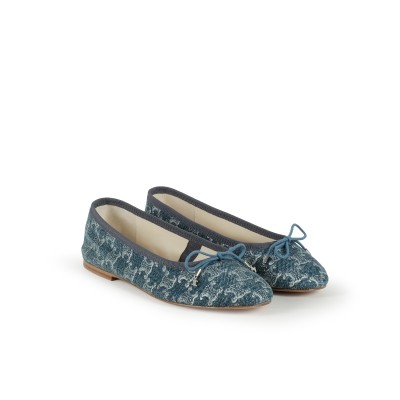 Les Ballerines With Triomphe Laces In Stamped Denim