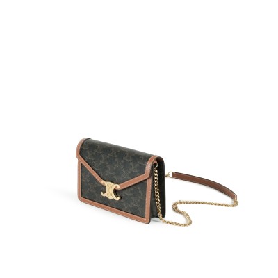 Wallet On Chain Margo In Triomphe Canvas And Calfskin Tan