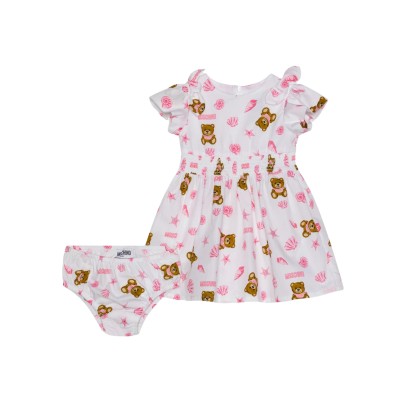 Baby 1Set All Over Seashells Teddy Poplin Dress And Briefs White Pink