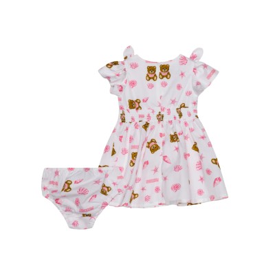 Baby 1Set All Over Seashells Teddy Poplin Dress And Briefs White Pink