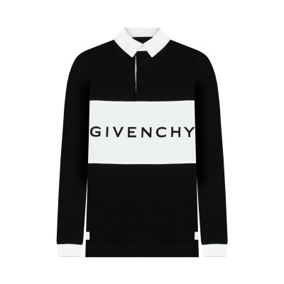 Polo Long Sleeve Logo Black White