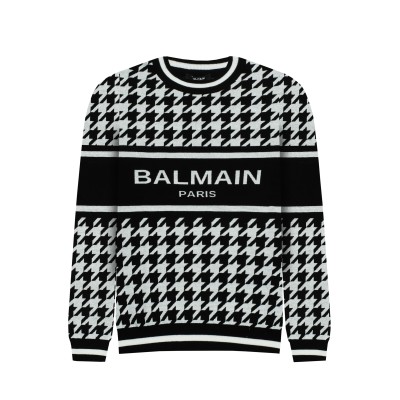 Sweatshirt Houndstooth Patterned Wool Black Ivory