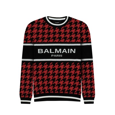 Sweatshirt Houndstooth Patterned Wool Red Black