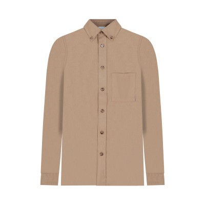 Long Sleeve Button Down Collar Cotton Camel Melange